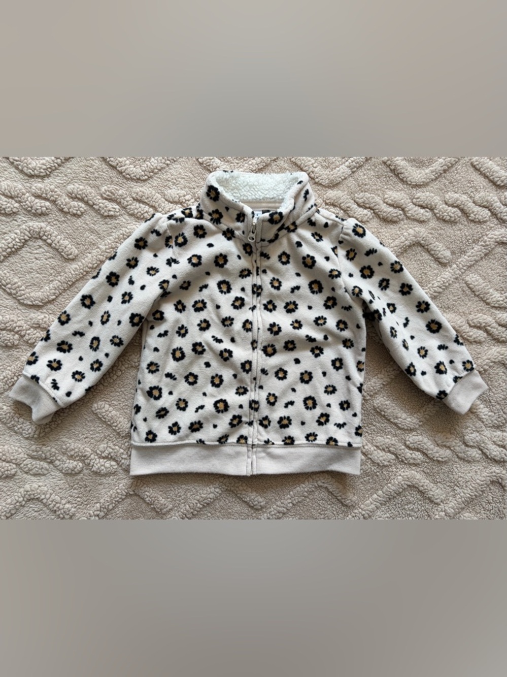 Girls 18M Tan Flower Jacket - Collared Full Zip Lightweight Faux Fur Outerwear
